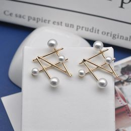 Stud Fashion Jewellery Design Geometric Metal Earrings Personality Pearl Wedding Party For Girls Gift WomanStud