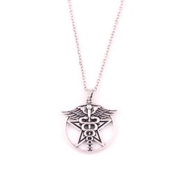 Pendant Necklaces Vintage Winged Staff With Snakes Pentagram Healers Caduceus Symbol Link/rope Chain Men And Women's NecklacePendant Nec