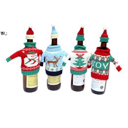 Fashion Clubs Christmas Wine Bottle Knitted Ugly Sweater Covers Dress Set Santa Wines Bottles Bags xmas Party Decorations GCB15151