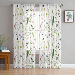 Curtain & Drapes Watercolor Painting Flowers Leaves Tulle Curtains For Living Room Sheer Bedroom Voile Decorative Window TreatmentsCurtain