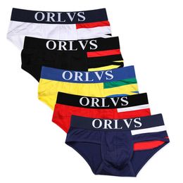 ORLVS Men Underwear Briefs Cotton Comfortable Slip Cueca Male Panties Breathable Men's Briefs Sexy Gay Underwear 5Pcs Set OR113 T200511