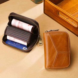 Straight Head Leather Rfid Organ Card Bag Leather Men's and Women's Multifunctional Zero Wallet 220721