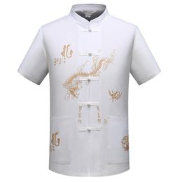 -Herren -Hemdhemden Herren Tai Chi Kleidung Hemd Tops Dragon Kalligraphie Chinesische Elemente Stil Stickerei