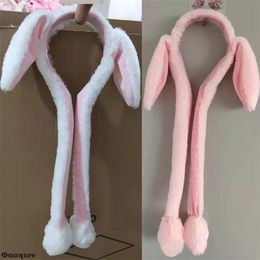 With Moving Bunny Hat Ears Warm Plush Sweet Cute Airbag Cap For Kids Adults Gift Headwear Drop 220629