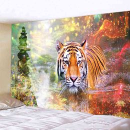Tiger Wall Carpet Animal Background Hanging Bohemian Hippie Decoration Living Room Bedroom Dormitory Home J220804