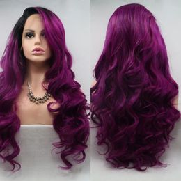 Purple Ombre Medium Wave Daily Synthetic Wigs For Black White Women Cosplay Natural Fibre Fake Hair Heat Resistant Wavy Wig