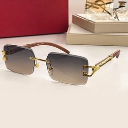 sunglasses men 2022 New Designer Sunglasses for Men Woman Natural Wood Rimless Panther Leopard Gold Frame Pilot Glasses 0140 High Quality Fashion Big VIL9