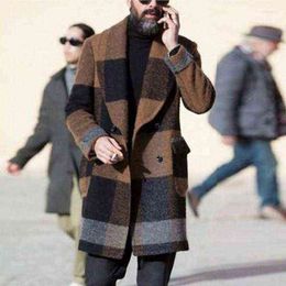 Men's Wool & Blends Korean Men Coats Overcoat Male Winter Warm Clothes Outwear Long Black White Plaid Coat Plus Size Viol22 T220810