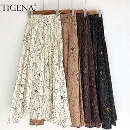 TIGENA 90cm Bohemian Long Maxi Skirt Women Summer Korean Fashion Print Chiffon Skirt Female Boho Sun High Waist Skirt 210306
