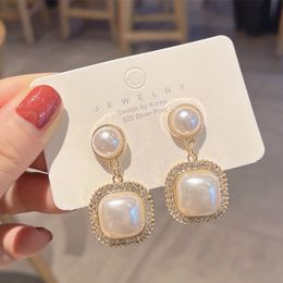 925 Silver Diamond-studded Geometric Stud Pearl Earrings Women's Light Niche Design Gold Earring Lady Earings Jewellery Pendant