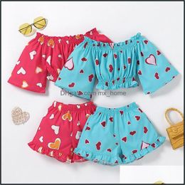 Clothing Sets Kids Girls Outfits Children Ruffle Off Shoder Topsandheart Love Print Shorts 2Pcs/Set Summer Fash Mxhome Dhke5