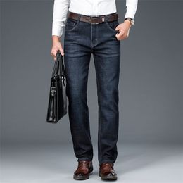 Autumn Business Jeans Men Classic Style Dark Blue Cotton Stretch Denim Pants Male Straight Brand Trousers 201128