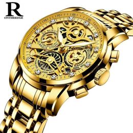 Mens Watches Rotating Window Top Luxury Brand Fashion Quartz Men Watch Waterproof Gold Steel Business Wristwatch 220407