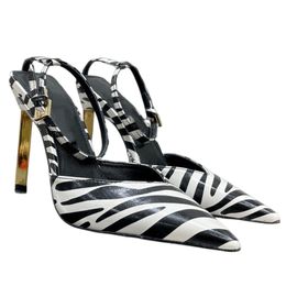 2022 Womens Spring Summer Sandal Thin High Heel Slingback Shoe Ladies Luxury Designer Pointy Closed Toe Ankle Strap Elegant Mule