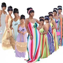 -Дизайнер бренд летние полосатые платья с шарфом женская одежда для спагетти ремешок с макси-платьем.