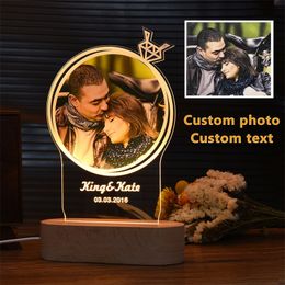 Customised Po Frame USB Creative Wooden Base With Led Light Living Room Bedroom Decoration Custom Text Po 220623