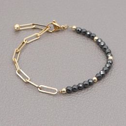 Charm Bracelets Go2Boho Hematite Stone Adjustable Gold Colour Chain Bracelet For Women Trendy Jewellery Stainless Steel Chains Pulseras