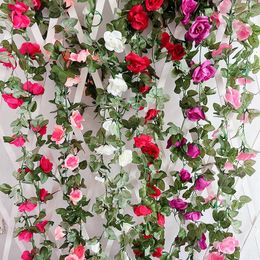 Fake Flowers Artificial Rose Vine Flower Plants Hanging Roses with Green Leaves Wreaths for Home Hotel Office Wedding Party Garden Decoration