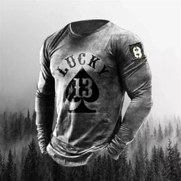 Poker A Print T-Shirt Long Sleeve Winter O-Neck Soft Top Men'S Fashion Skull Us Vintage Cotton Comfortable Clothes T-Shirt 220407