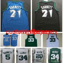 Mens Stitched 21# Kevin Garnett Jersey Black Blue White 34# Paul Pierce Jerseys 5# Kevin Garnett 20# Ray Allen Basketball Jersey S-XXL