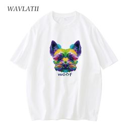 WAVLATII Women Colorful Cotton Tshirts Female Dog Printed White Summer Tees Tops WT2147 220511