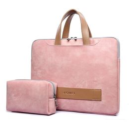 Women Portafolio Portable Briefcase Light Waterproof PU Leather Thin Notebook Bag 13 133 14 15 156 Inch for Macbook Pro Case 201120