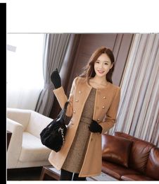 Women Jackets Lapel Wool Coats Solid Double Breasted Ladies Knee Length Blends Coat Womens Plus Size Overcoat