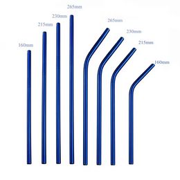 More size Reusable Blue Metal Drinking Straw Stainless Steel Straw Eco Friendly Smoothies Straw with Cleaner Brush For Mugs 20/30oz F0623