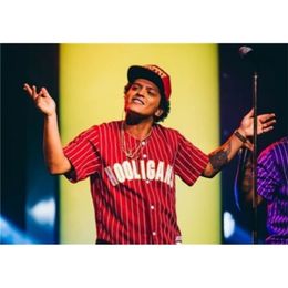 Nikivip Men Bruno Mars 24K Hooligans Red Baseball Jersey BET Awards Baseball Jersey High Quality Vintage Jerseys