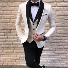 Men's Suits & Blazers Slim Fit Men 3 Piece Casual Wedding Prom Tuxedo With Black Shawl Lapel Tailor Made Male Fashion Groom Jacket Vest Pant