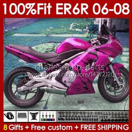 OEM Fairings Kit For KAWASAKI NINJA ER6 650 R ER 6 F 650R ER6F 06 07 08 Body 139No.97 650-R ER 6F ER-6F 2006 2007 2008 650R-ER6F 06-08 Injection Mould Bodywork pink flames blk