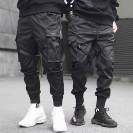 Harajuku Fashion Ribbons Harem Joggers Mens Cargo Pants Streetwear Casual Pockets Track Pants Male Hip Hop Trousers 220713