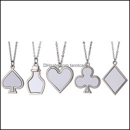 Sublimation Blank Necklace Party Zinc Alloy Playing Card Necklaces Heat Transfer Valentines Day Mothers Pendants Diy Women Gift Drop Deliver