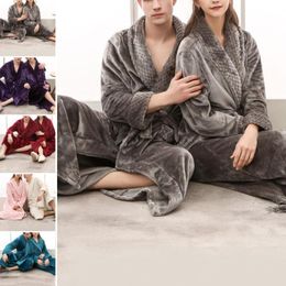 Women's Sleepwear Winter Sleep Bath Robe Women Men Coral Fleece Robes Bathrobe Solid Colour Thicken Ankle-Length Gown SleepwearWomen's