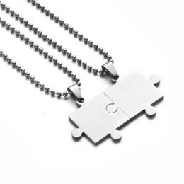 Pendant Necklaces 2pcs Stainless Steel Necklace Mens Womens Couples Puzzle Love Set Friend Jigsaw Jewelry GiftsPendant