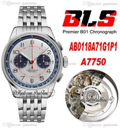 BLS Premier B01 42mm Eta A7750 Automatic Chronograph Mens Watch Steel White Blue Dial Stick Stainless Steel Bracelet AB0118221B1A1 Super Edition Puretime 04a1