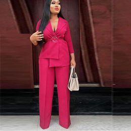 Women's Two Piece Pants Fashion Solid Suit Coat Office Wear Autumn Winter Elegant Jacket&Pants Asymmetry 2 Pieces Ladies