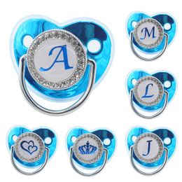 Pacifiers# Luxury Blue Baby Pacifier BPA Free Silicone Name Initial Letter Teether Born Dummy Infant Nipple Shower GiftsPacifiers#