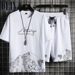 Men's Tracksuits OEIN Men's Shorts Sets Fashion Streetwear Printing T Shirts Sports Shorts Suits Summer Casual Men Clothing Sets Tracksuits 220826