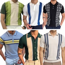 Style Men Luxury Polo Knited Summer Short Sleeve Striped Colour Contrast Dropship Handsome Fit Golf Male Polo Shirt 220623