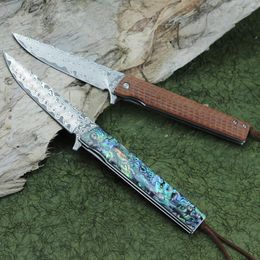 306 Damascus Folding Blade Quickly Open Pocket Knife Wood Handle VG10 Steel Collection gifts Knives