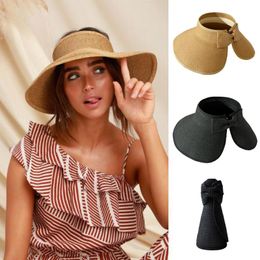 Wide Brim Hats Foldable Summer Visor Sun Hat For Women Large Beach Straw Chapeau Femme Anti UV Protection CapWide