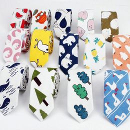 Bow Ties Linen Cotton Cartoon Tie For Men Women Skinny Neck Wedding Casual Leaf Print Neckties Classic Suits Funny Slim Fier22