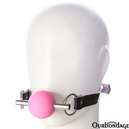 Ourbondage PU Leather 3 Colour Ball Gag With Stick Open Mouth Muzzle Strap BDSM Bondage For Men and Women sexy Toys