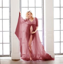Maternity Photography Props Long Wedding Dress Gown Cotton Pregnancy Fancy Shooting Photo Trailing V-Neck Pregnant Clothes 2022