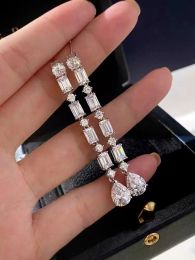 Top Sell Water Long Drop Diamond Dangle Earring 925 sterling silver Wedding Drop Earrings for Women Bridal Promise Engagement Party Jewelry Gift