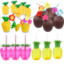 6/12pcs Hawaii Tropical Pineapple Strawberry Coconut Cup Luau Flamingo Birthday Wedding Decoration Summer Beach Party