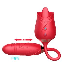Vibrating Rose Tongue Lick Nipple Dildos Vibrator Tease Breast Massager Telescopic Clitoral G-Spot Stimulator sexy For Toys Women