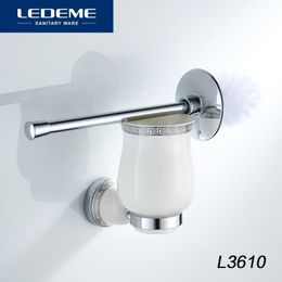 LEDEME Toilet Brush Holders Chrome Base Round Wall Mounted Ceramic Cup Holder Aluminium Bathroom Accessories L3610 Y200407