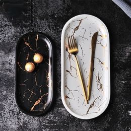 Marble Ceramic Oval Plate Creative Dish Jewellery Storage Tray Fruit Pizza Plate Cookware Porcelain Sushi Tableware Wholesale 220307